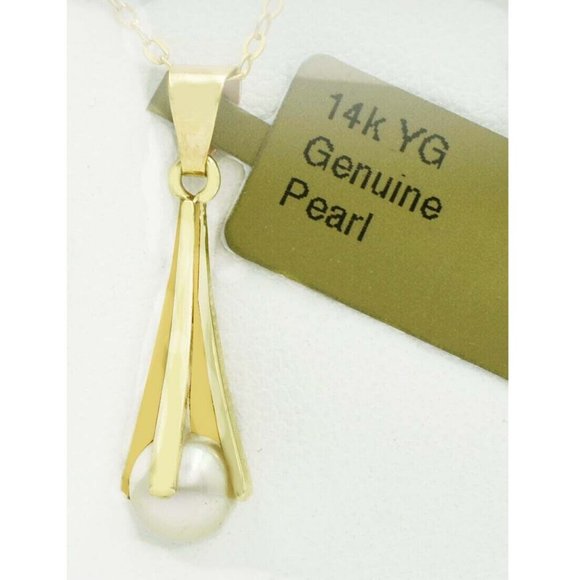 Genuine 5 mm Pearl Tear Pendant 14k Gold
